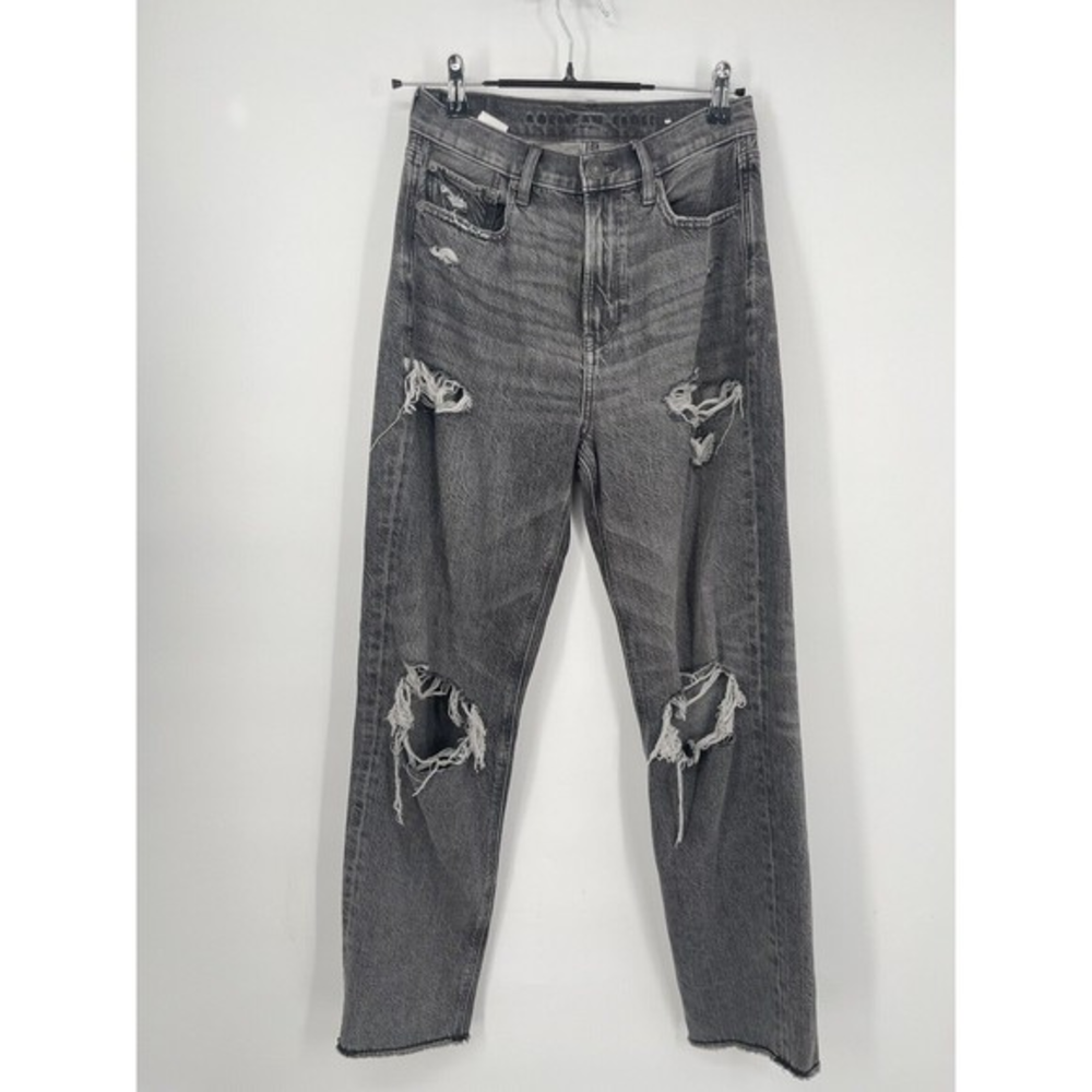 American Eagle Size 2 Boyfriend Jeans Womens Black Distressed High Rise Ripped